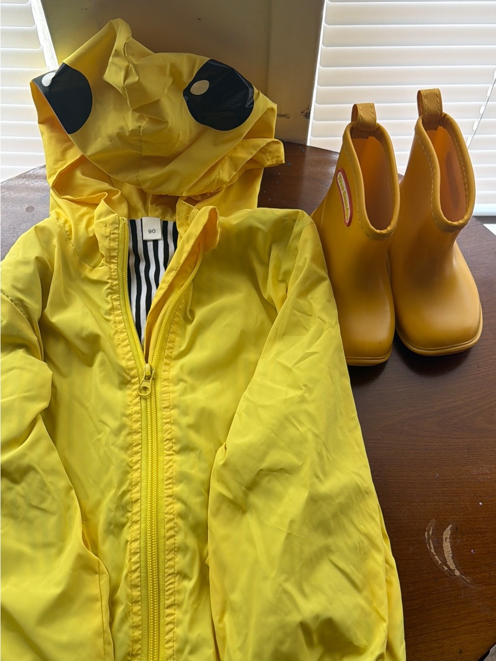 Yellow Kids Raincoat One-Piece with Hood